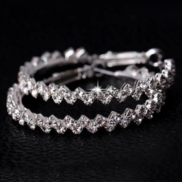 NEW DIAMOND STERLING SILVER HOOP EARRINGS, NICE EARRINGS, CUTE EARRINGS - Picture 3 of 4